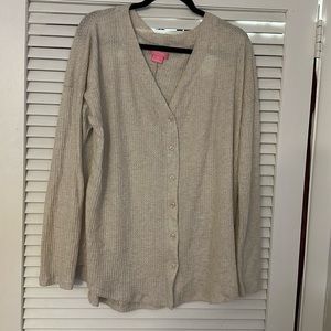 Issac Mizrahi Waffle Button Down Long Sleeve Top